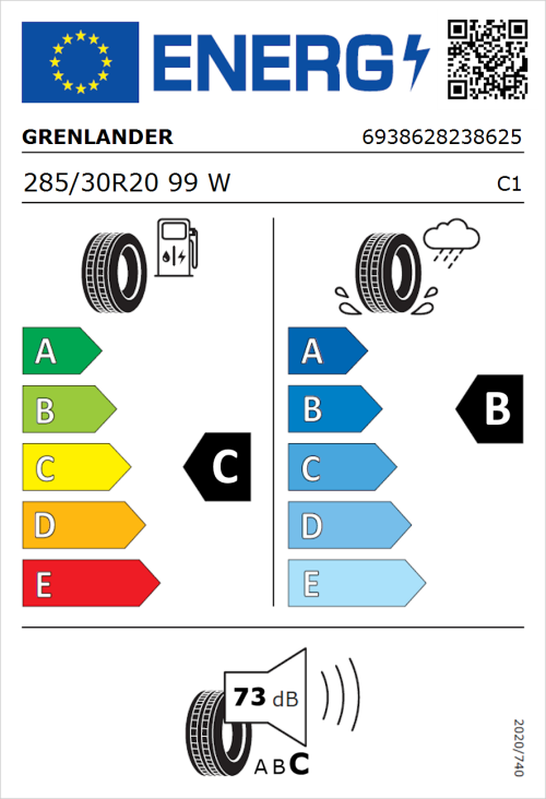 Tyre Label for Grenlander L-Zeal 56 285/30R20 99W