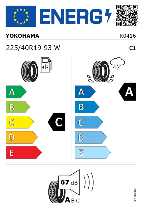 Tyre Label for Yokohama Advan Fleva V701 225/40R19 93W