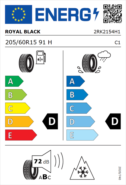 Tyre Label for Royal Black Winter 205/60R15 91H