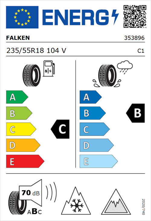 Tyre Label for Falken Eurowinter HS02 Pro 235/55R18 104V