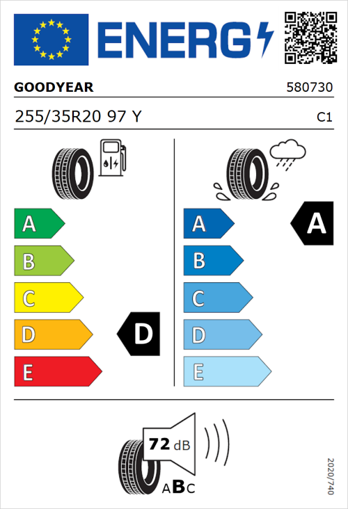 Tyre Label for Goodyear Eagle F1 SuperSport 255/35R20 97Y