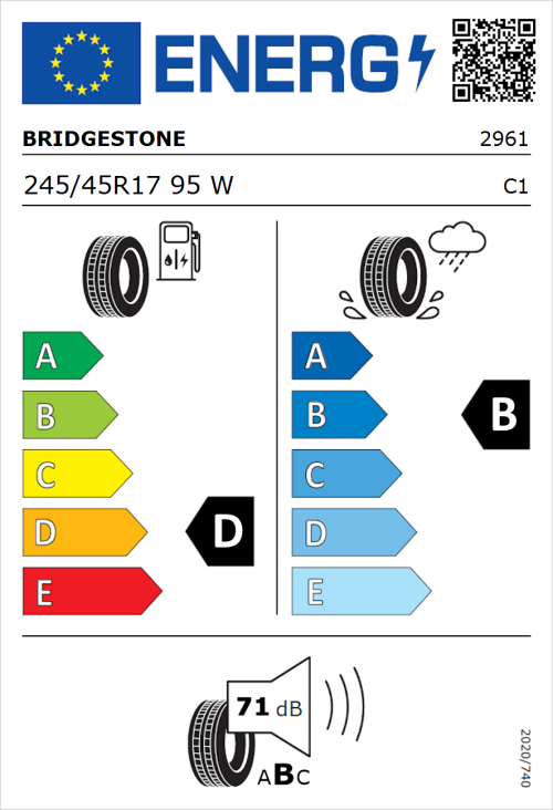 Tyre Label for Bridgestone Turanza ER300 245/45R17 95W