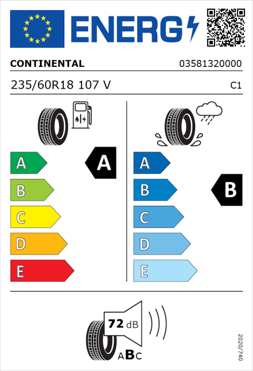 Tyre Label for Continental ContiEcoContact 5 235/60R18 107V